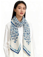 LV Double-Sided Shawl Scarf 135cm Ivory Blue Cashmere 968793
