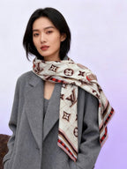 LV Double-Sided Shawl Scarf 135cm Black Red Cashmere 968796