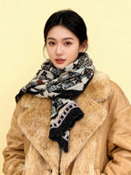 LV Monogram Scarf 200cm Black White Cashmere 969186