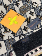 LV Monogram Scarf 200cm Black White Cashmere 969186