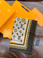 LV Monogram Scarf 200cm Black White Yellow Cashmere 969187