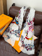 LV Glowing Scarf 200cm White Colorful Cashmere 970880