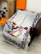 LV Glowing Scarf 200cm White Colorful Cashmere 970880