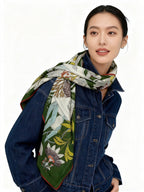 HM 25s Rainbow Scarf 140cm Green Colorful Cashmere Silk 970926