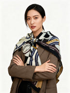 HM 25s Checkered Horse Scarf 140cm Blach White Cashmere Silk 970934