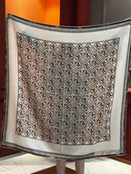 LV Velvet Square Scarf 135cm White Black Beige Cashmere 970943