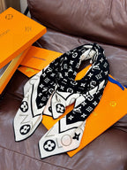 LV Velvet Square Scarf 135cm Black White Cashmere 970946