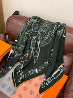 HM 25s Amazing Reversible Scarf 140cm Dark Green Cashmere Silk 970959