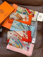 HM 25s The King Scarf 140cm Orange Multicolor Cashmere 973041