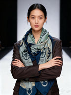 HM 25s The King Scarf 140cm Blue Colorful Cashmere 973052
