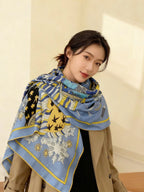 HM 25s The King Scarf 140cm Black Blue Cashmere 973053