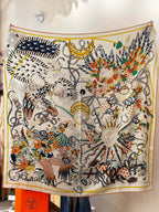 HM 25s The King Scarf 140cm White Blue Colorful Cashmere 973054