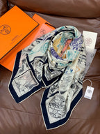 HM 25s Scarf 140cm Black Light Blue Cashmere 973061