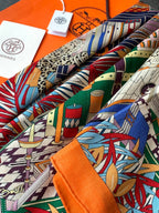 HM 25s Reversible Scarf 140cm Orange Blue Cashmere 976227