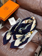 HM 25s Golden Spurs Scarf 140cm Navy Blue Cashmere 976283
