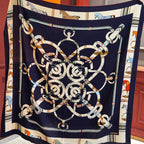 HM 25s Golden Spurs Scarf 140cm Navy Blue Cashmere 976283