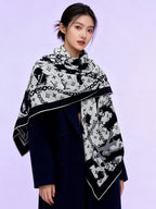 LV Double-Sided Shawl Scarf 140cm White Black Silk Cashmere 976738