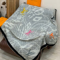 LV Double-Sided Shawl Scarf 140cm Gray Black Silk Cashmere 976739