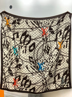 LV Double-Sided Shawl Scarf 140cm White Black Silk Cashmere 976740