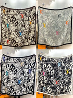LV Double-Sided Shawl Scarf 140cm White Black Silk Cashmere 976740
