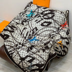 LV Double-Sided Shawl Scarf 140cm White Black Silk Cashmere 976740