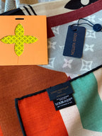 LV Scarf 135cm Brown Multicolor Cashmere Mulberry Silk 976759