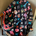 LV Scarf 135cm Black Multicolor Cashmere Mulberry Silk 976764