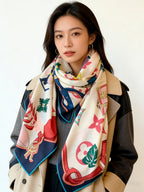 LV Scarf 135cm White Multicolor Cashmere Mulberry Silk 976763