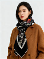 LV Double-Sided Shawl Scarf 140cm Black Multicolor Silk Cashmere 976741