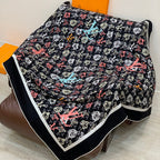 LV Double-Sided Shawl Scarf 140cm Black Multicolor Silk Cashmere 976741