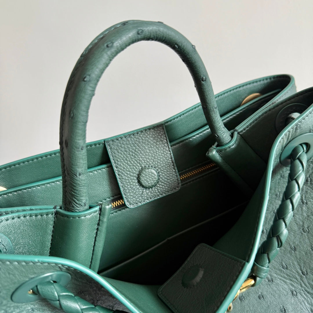Bottega Veneta 2026 Andiamo Bag Dark Green Ostrich Leather