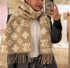 LV 3D Scarf 220cm Beige White Cashmere 973416