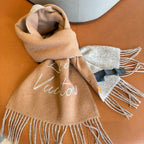 LV Reversible Scarf 180cm Light Brown Gray Sheep Wool 978752