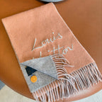 LV Reversible Scarf 180cm Pink Gray Sheep Wool 978753