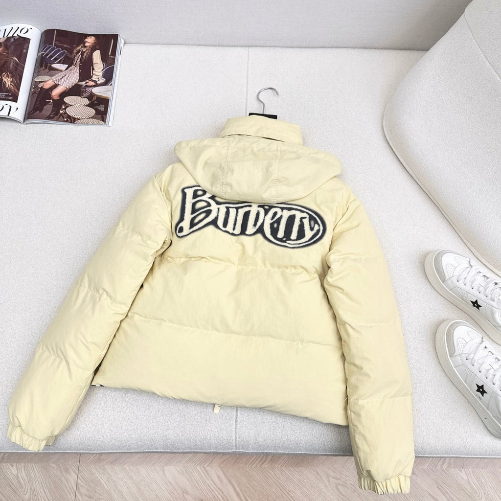 Burberry 25 Plaid Stand Collar Down Jacket Light Yellow Polyester