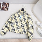 Burberry 25 Plaid Stand Collar Down Jacket Light Yellow Polyester