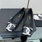 CC 25 Cambon Ballet Flat Black White Quilted Calfskin
