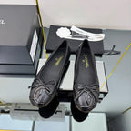 CC Loafers Black Sheepskin Mix Bow 297795