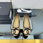 CC Loafers Beige Sheepskin Mix Bow 297796