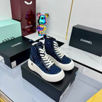 Chanel 2025 High-Top Sneakers Blue White Cowhide Denim Frabic 469798