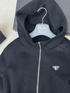 Prada 25 Mid-length Hooded Coat Black Wool 637355