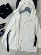 Prada 25 Mid-length Hooded Coat White Black Wool 637352