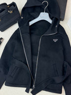 Prada 25 Hooded Coat Black Wool 637349