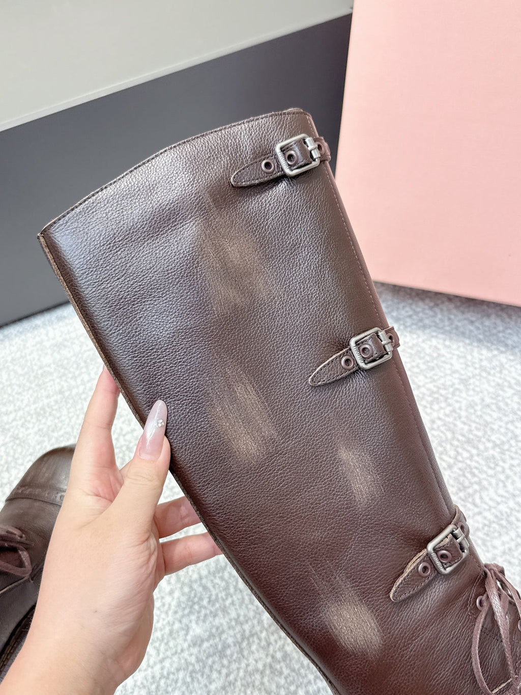 MIU MIU Cowboy High Boots Dark Brown Sheepskin 461844
