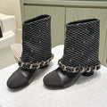 CC 25 Short Boot Black Denim Fabric Calfskin 515267