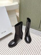 The Row 2025 Chunky Heel Round Toe Ankle Boot Black Leather 572087