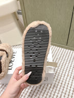 Loewe 2025 Slipper With A Buckle Strap Beige Fur Leather 556053
