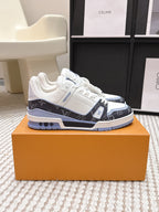 LV 26ss Trainer Sneakers White Navy Blue Cowhide 632428