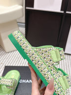 CC 26s Sandals Light Green Beige Leather Raffia 632392
