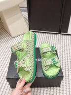 CC 26s Sandals Light Green Beige Leather Raffia 632392